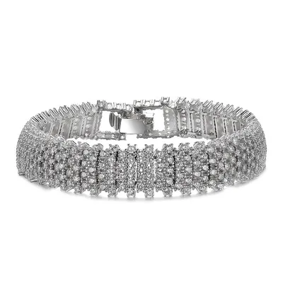 Elegant White Gold Plated Link Bracelet With Clear Cubic Zirconia
