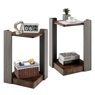 2pcs 2 Tier Sofa Side End Table Storage Shelf Small Spaces Living Room Bedroom