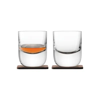 Ensemble de deux verres à whisky Renfrew et deux sous-verre en noyer