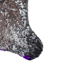 23" Purple And Silver Reversible Sequined Christmas Stocking With Faux Fur Cuff