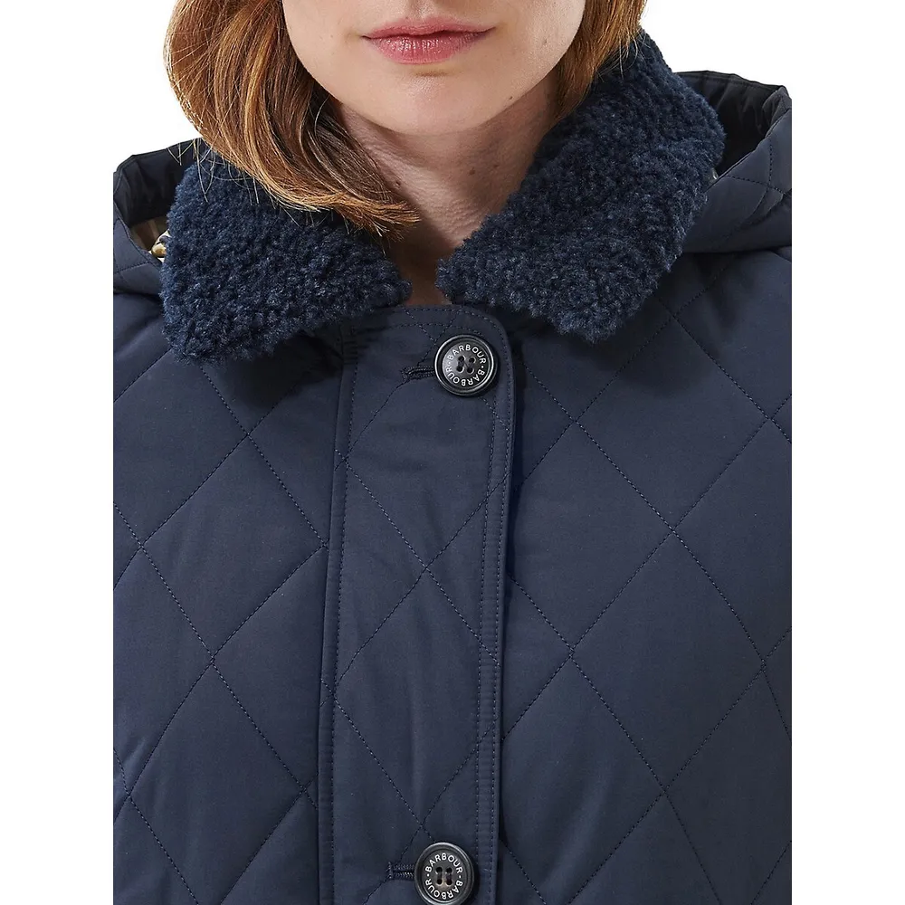Faux Fur Collar and Diamond-Quilted Jacket