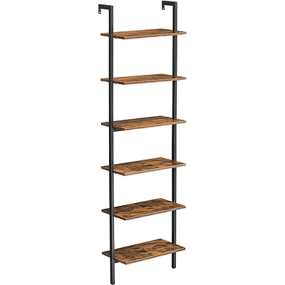 6-tier Wall Mounted Bookshelf In A Rustic Industrial Look For Living Room, Office, Kitchen, Bedroom,