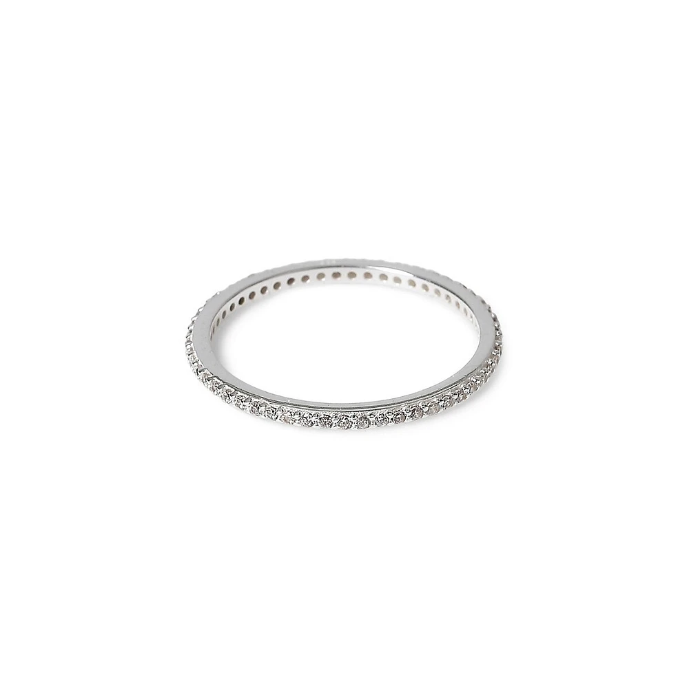 Silver & Paved Crystal Slim Ring