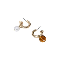 Goldtone, Bead & Faux-Pearl Charm Asymmetrical Earrings