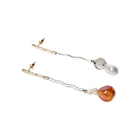 Faux Pearl & Silvertone Linear Drop Earrings