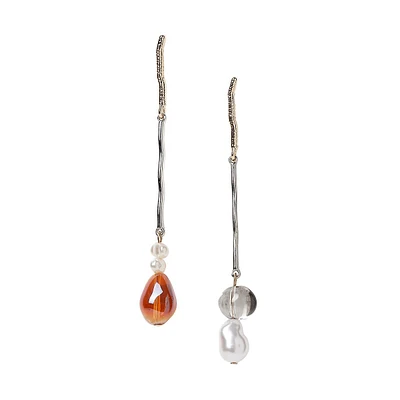 Faux Pearl & Silvertone Linear Drop Earrings