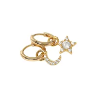 Goldtone Silver & Cubic Zirconia Star & Moon Earrings