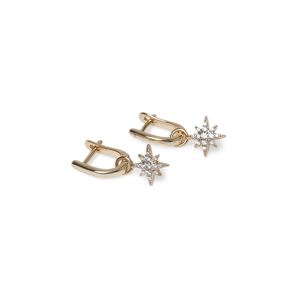 Goldplated Crystal U-Hoop Star-Drop Earrings