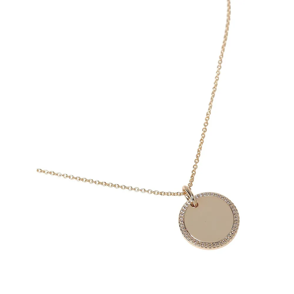 Goldtone & Cubic Zirconia Disk Pendant Necklace