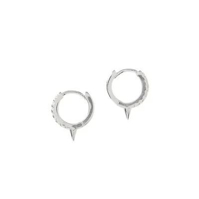 Silvertone Crystal Spike Hoop Earrings
