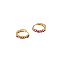 Goldplated & Pink Crystal Hoop Earrings