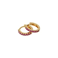 Goldplated & Pink Crystal Hoop Earrings