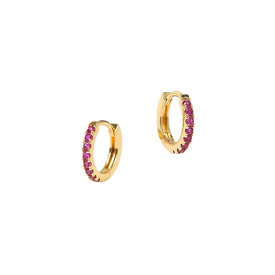 Goldplated & Pink Crystal Hoop Earrings