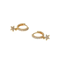 Goldtone & Star Crystal Drop Hoop Earrings