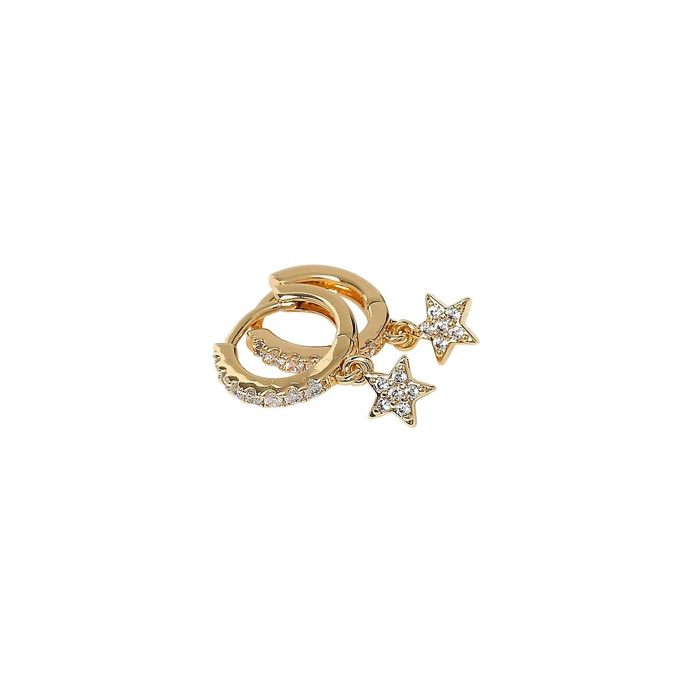 Goldtone & Star Crystal Drop Hoop Earrings