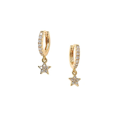 Goldtone & Star Crystal Drop Hoop Earrings