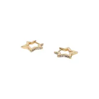 Goldtone Crystal Star Hoop Earrings