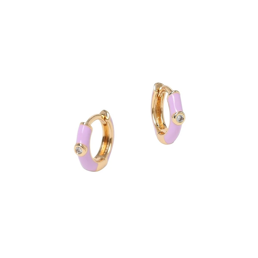 Goldtone & Lilac Enamel Hoop Earrings