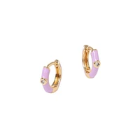 Goldtone & Lilac Enamel Hoop Earrings