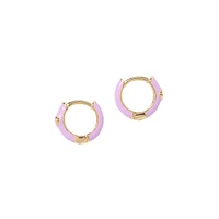 Goldtone & Lilac Enamel Hoop Earrings