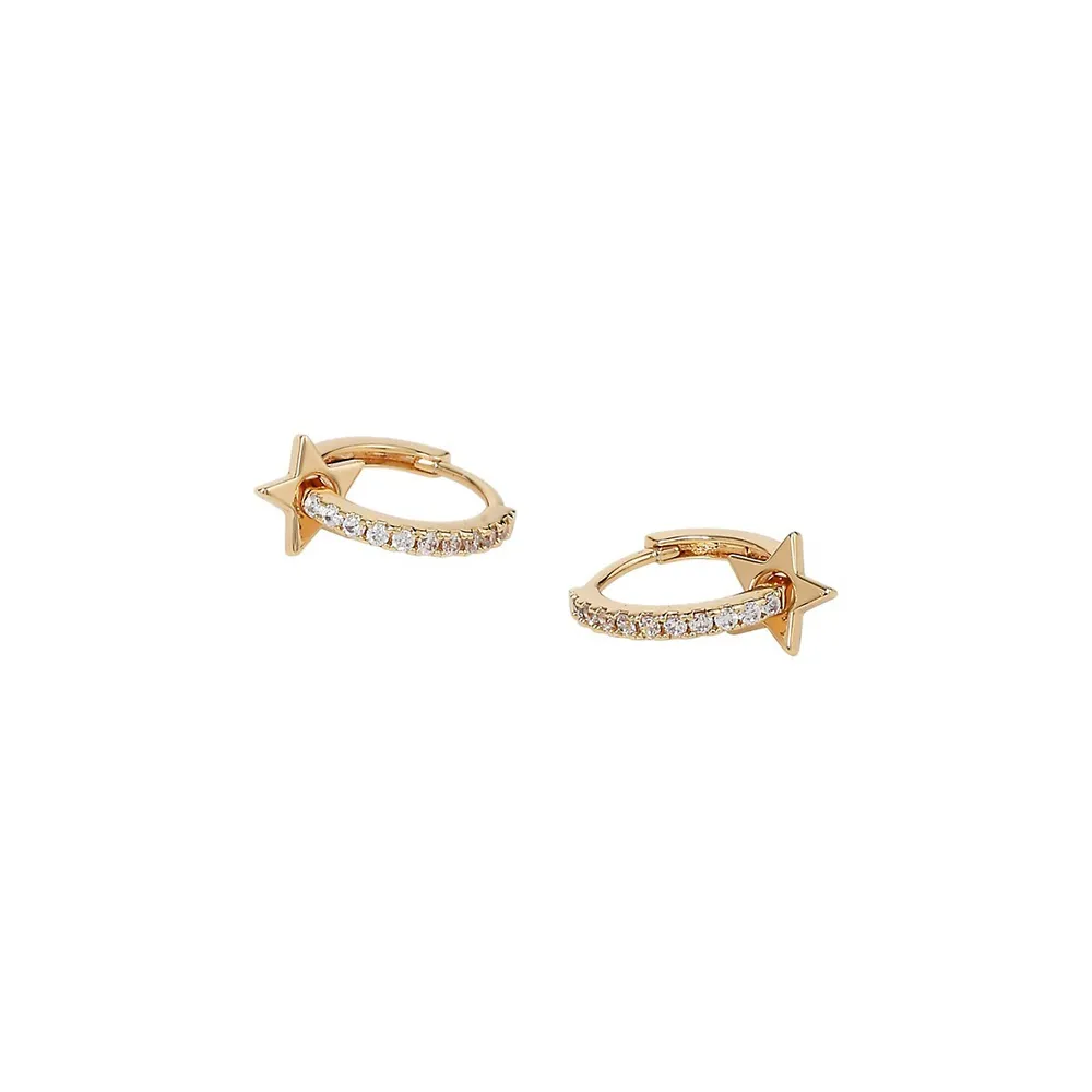 Goldtone & Paved Crystal Star Hoop Earrings