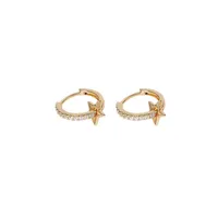 Goldtone & Paved Crystal Star Hoop Earrings