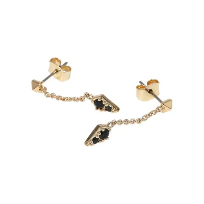 Black Stone Goldtone Crystal Chain Drop Earrings