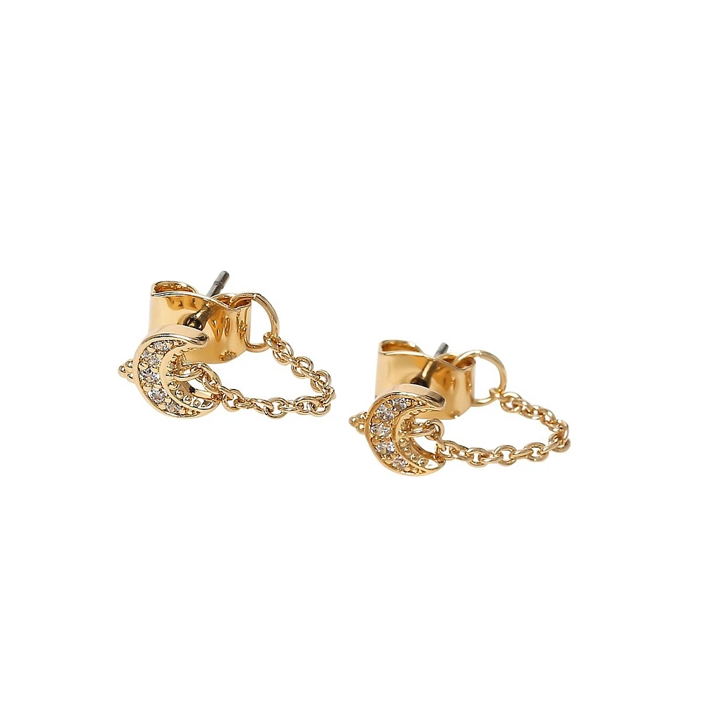 Goldplated Crystal Moon & Chain-Drop Earrings