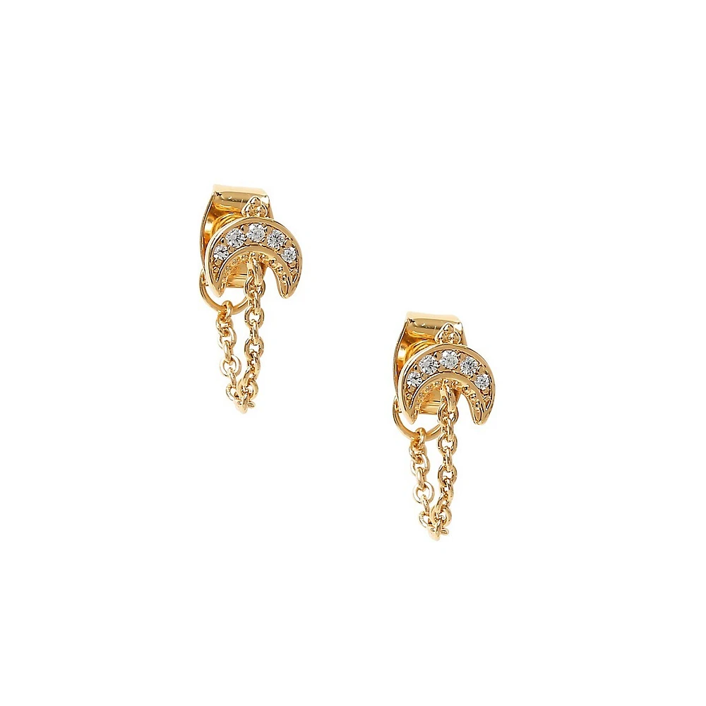 Goldplated Crystal Moon & Chain-Drop Earrings