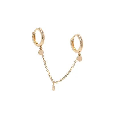 Goldtone Double Hoop Chain Single Earring