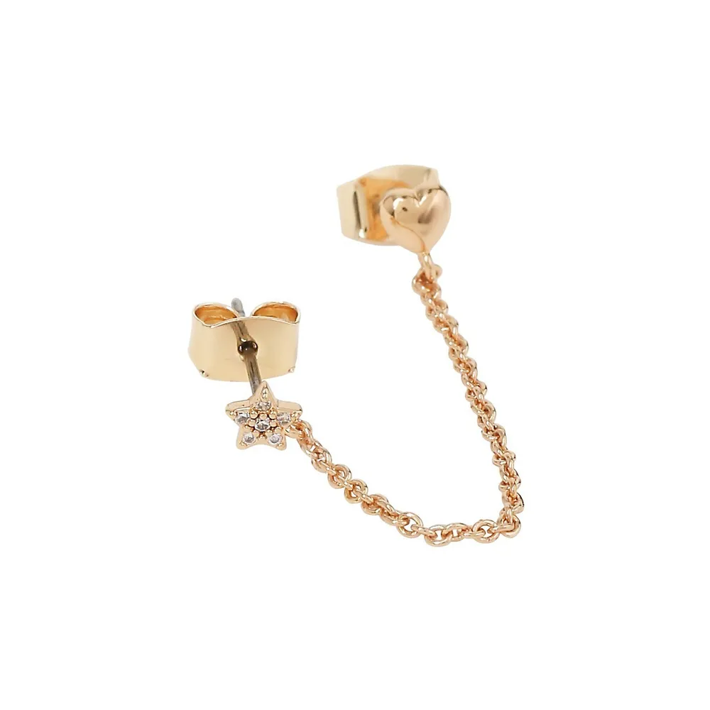 Goldplated Star & Heart Chain Stud Earrings