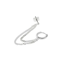 Silvertone Double-Chain & Hoop Earring