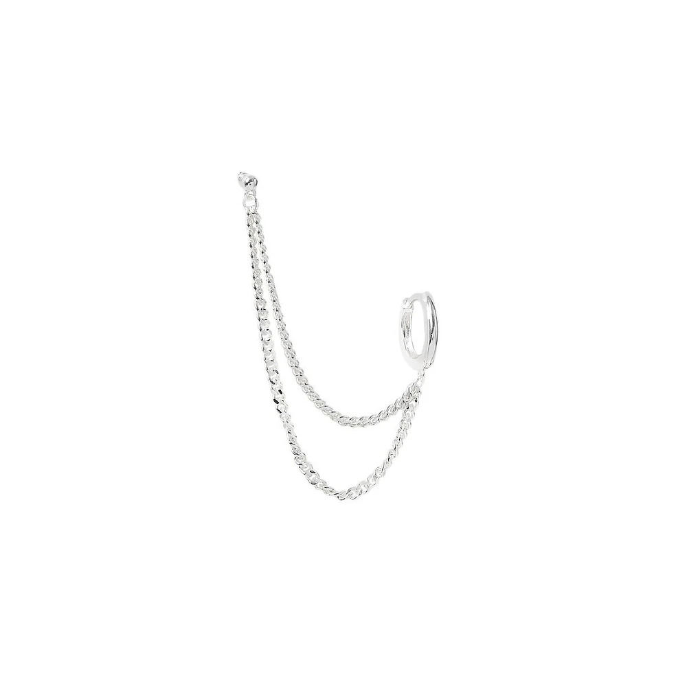 Silvertone Double-Chain & Hoop Earring