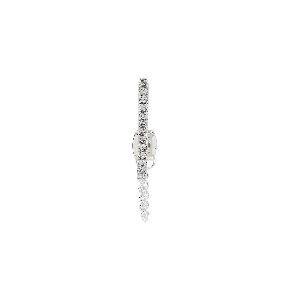 Silvertone Chain & Crystal Stud Single Earring