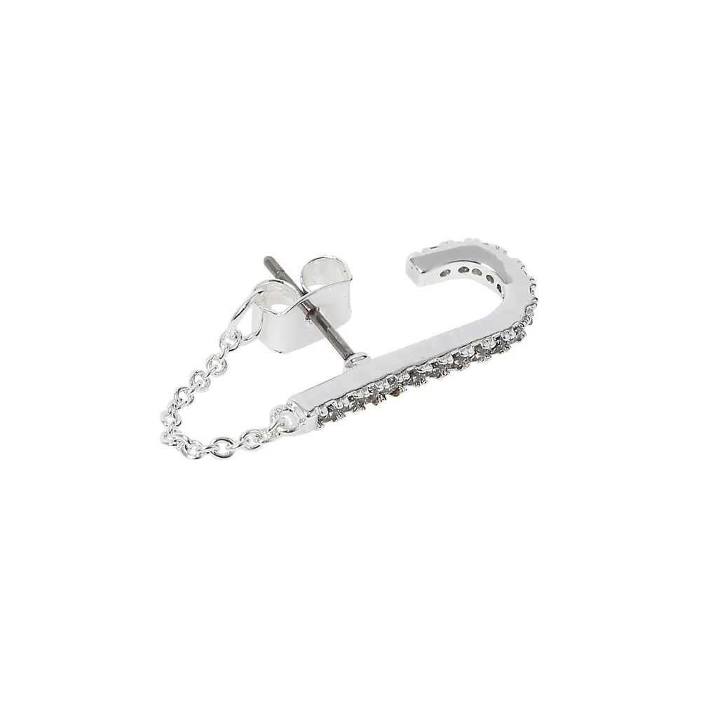 Silvertone Chain & Crystal Stud Single Earring