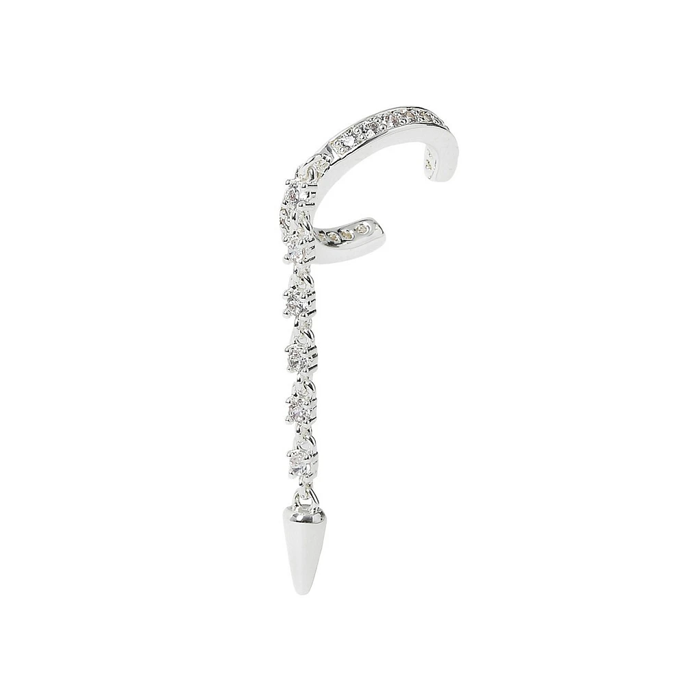 Silvertone Spike & Chain Hoop Single Cuff Earring