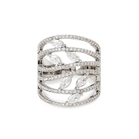 Silvertone Shazz Crystal Multi-Layer Ring