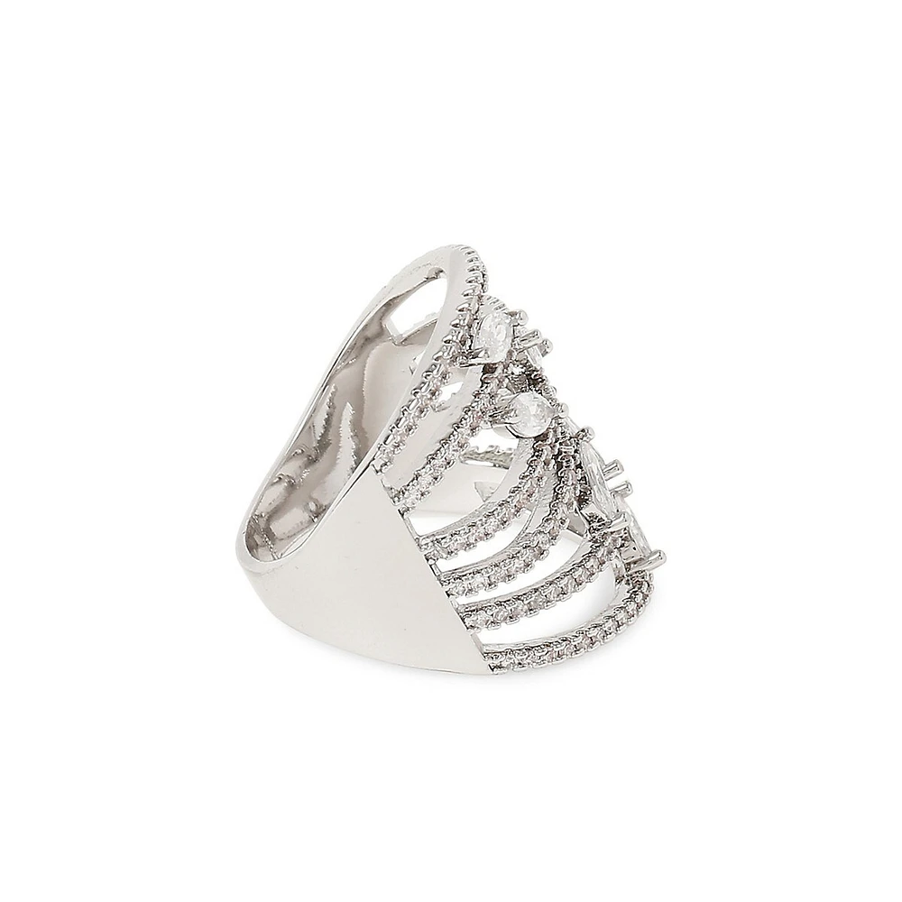 Silvertone Shazz Crystal Multi-Layer Ring