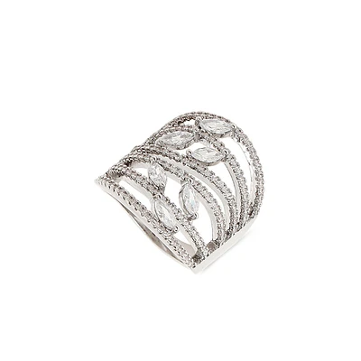 Silvertone Shazz Crystal Multi-Layer Ring
