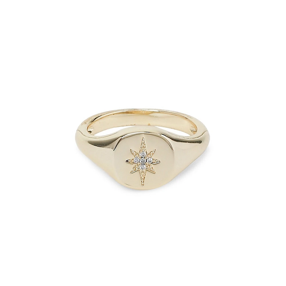 Goldtone & Cubic Zirconia Star Signet Ring