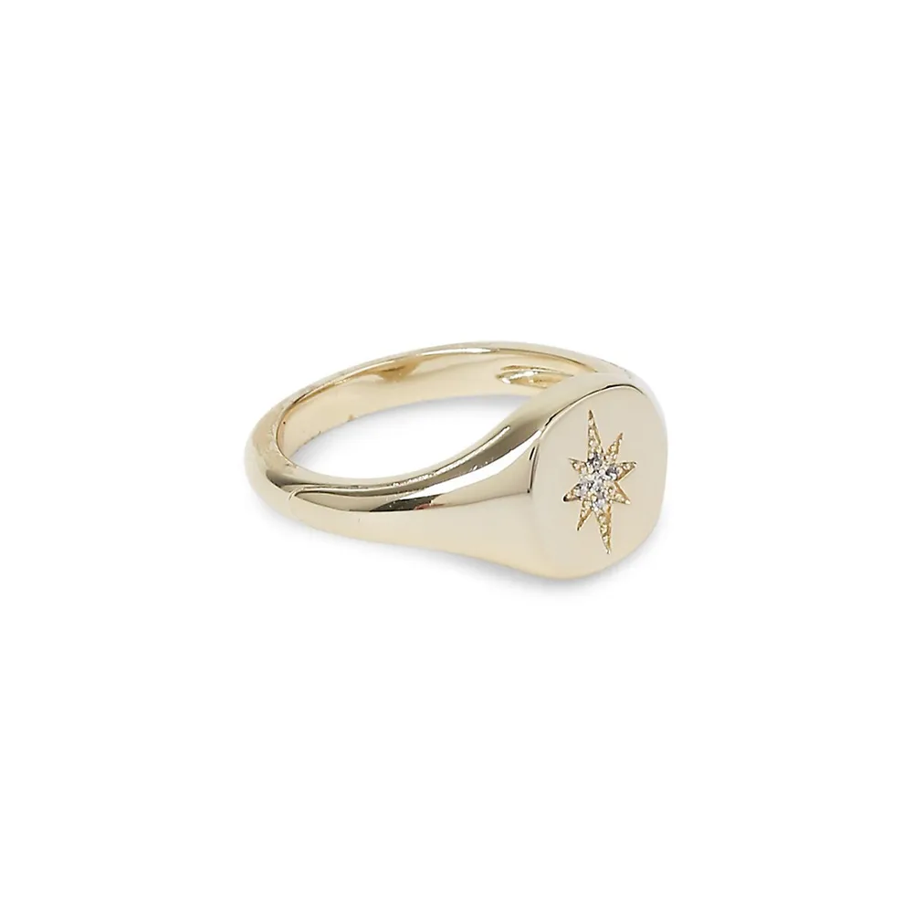 Goldtone & Cubic Zirconia Star Signet Ring