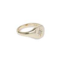 Goldtone & Cubic Zirconia Star Signet Ring