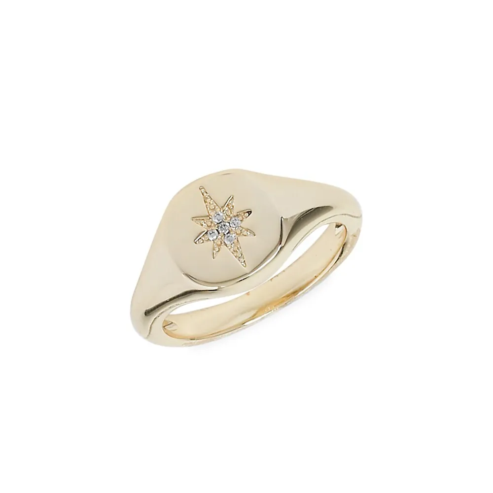 Goldtone & Cubic Zirconia Star Signet Ring