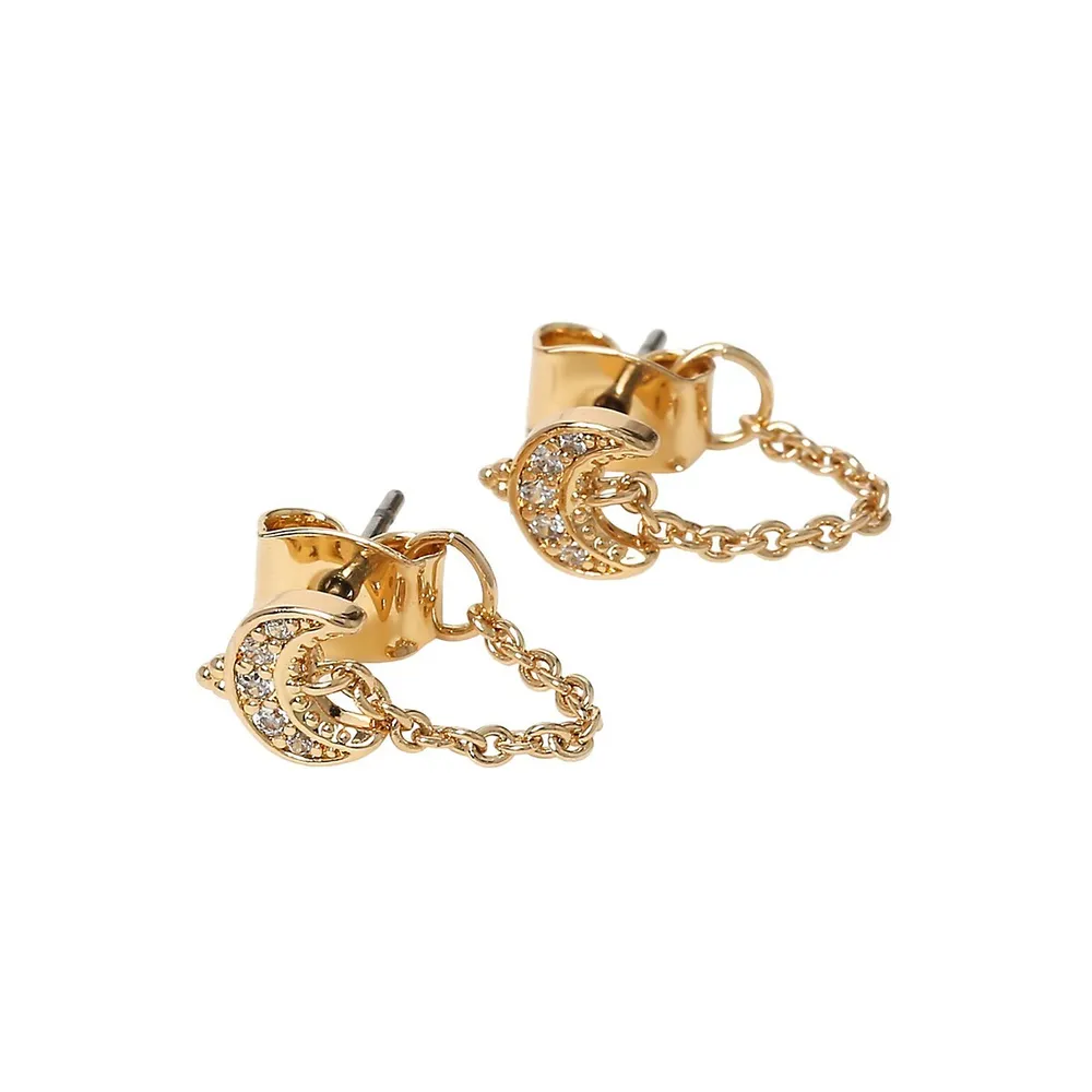 Goldtone & Cubic Zirconia Moon Thread Earrings