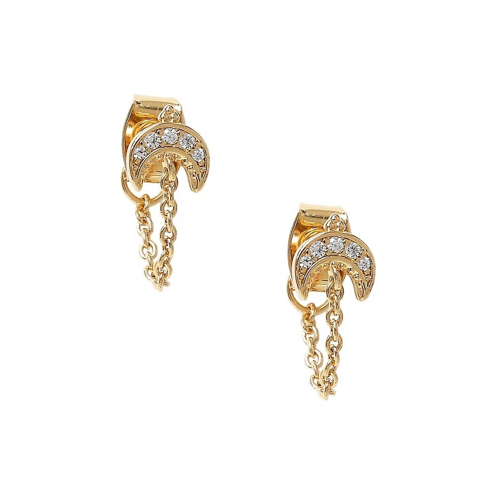 Goldtone & Cubic Zirconia Moon Thread Earrings