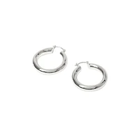 Silvertone Tube Hoop Earrings