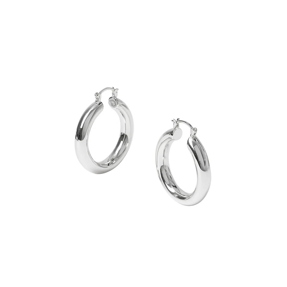 Silvertone Tube Hoop Earrings