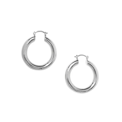 Silvertone Tube Hoop Earrings