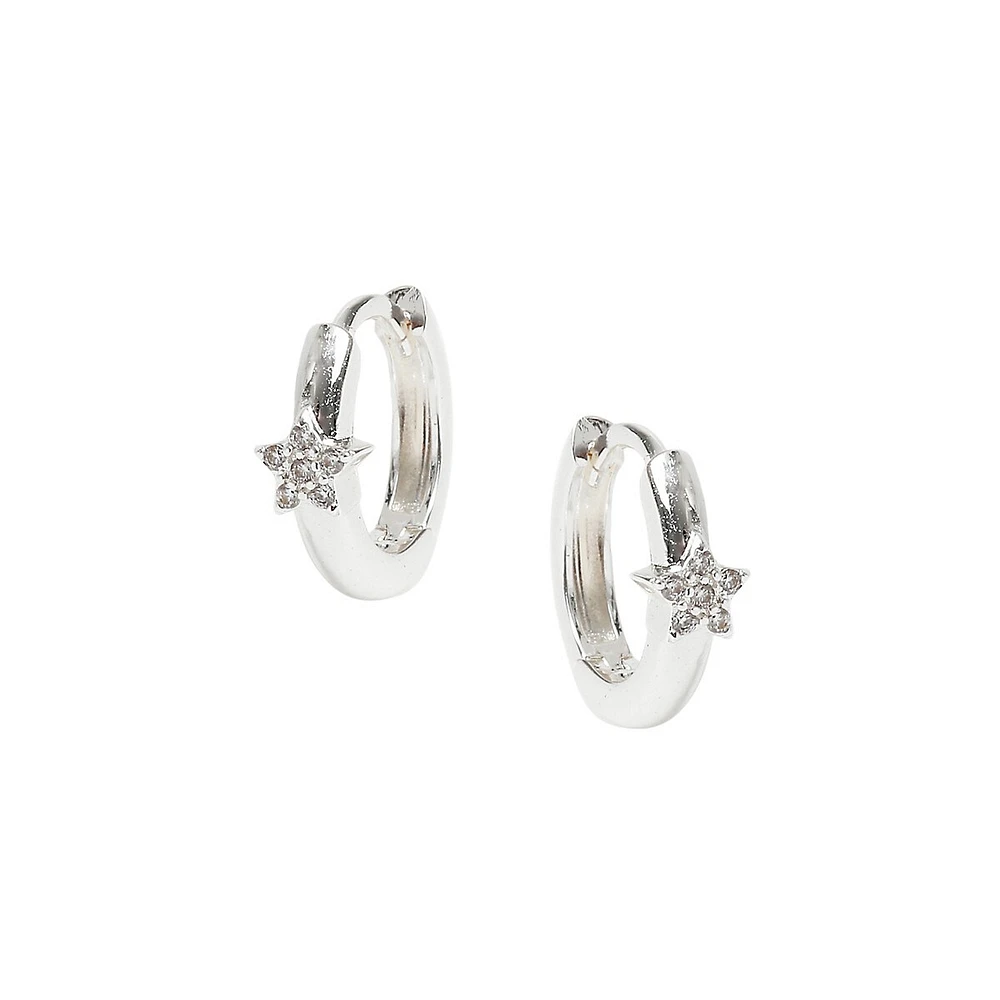 Silvertone & Cubic zirocnia Premium Opal Star Hoop Earrings