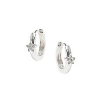 Silvertone & Cubic zirocnia Premium Opal Star Hoop Earrings